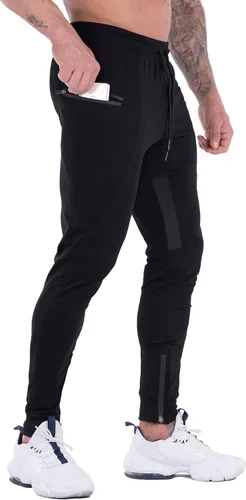 Vista 3 de FIRSTGYM Pantalones deportivos para hombre, ajustados, para entrenamiento, malla en el muslo, con bolsillos con cremallera
