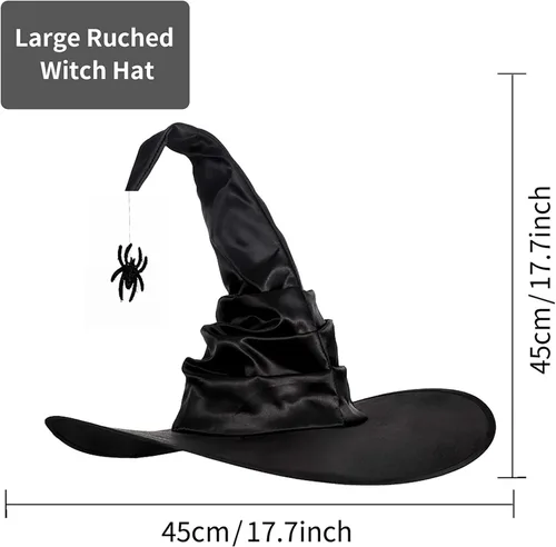 Vista 2 de Roontin Sombrero de bruja de Halloween con colgante de araña y murciélago, elegante accesorio de disfraz para mujer