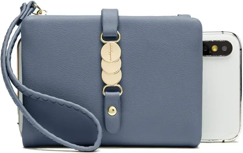 Vista 7 de AOXONEL Carteras pequeñas para mujer monedero plegable RFID para mujer monederos para tarjetas monedero de cambio con correa de muñeca Clásico