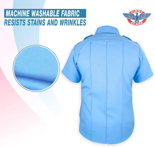 Vista 3 de First Class camisa celeste manga corta para uniforme 100 % de poliéster para hombre