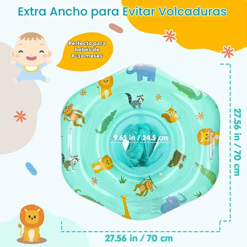 Vista 4 de Flotadores de natación para bebés con asiento ajustable, flotadores inflables de PVC de doble capa para niños pequeños