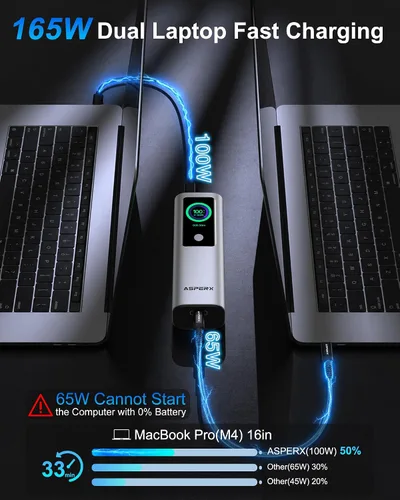 Vista 2 de AsperX Banco de energía del ordenador portátil, 165W 20,000mAh, Unibody de Silver