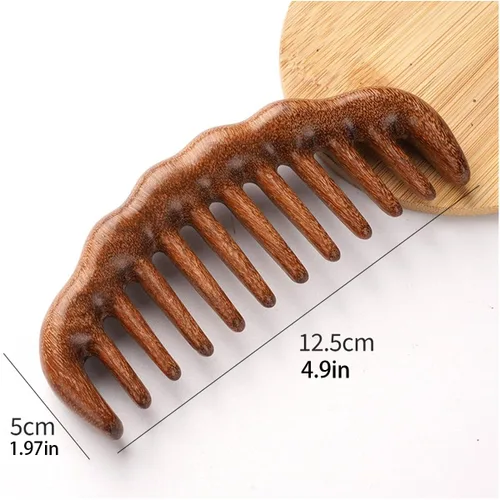 Vista 2 de Peine de madera para el cabello, peine rizador, peines de masaje de dientes anchos, marrón, 1 paquete (talla A1)