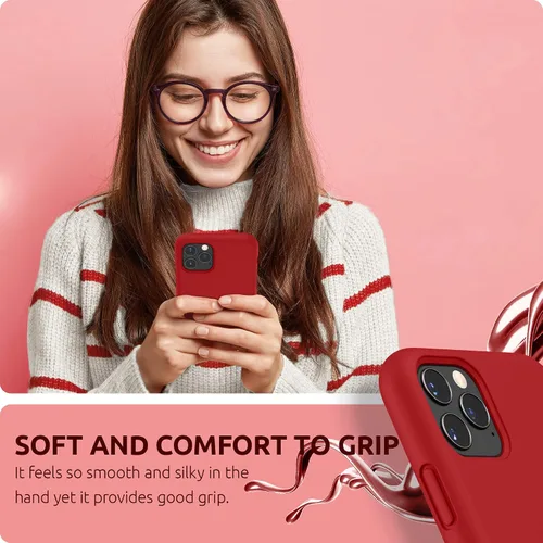 Vista 6 de SURPHY Funda compatible con iPhone 11 Pro de 5.8 pulgadas, funda gruesa de silicona líquida (con forro de microfibra) para 11 Pro 2019, color rojo