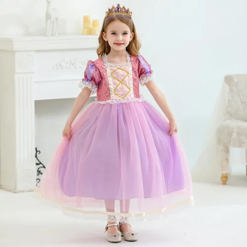 Vista 3 de Accesorios de disfraz para niñas, accesorios de disfraz de princesa Rapunzel para niñas, collar de corona de Rapunzel, pulsera, guantes, anillos
