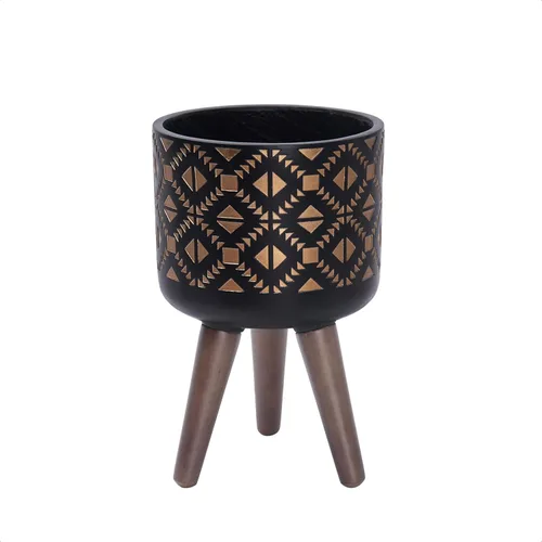 Vista 14 de D'vine Dev Maceta de 12 pulgadas con soporte, maceta alta de mediados de siglo con patas para plantas de interior, bronce/negro, 88-G-C-6