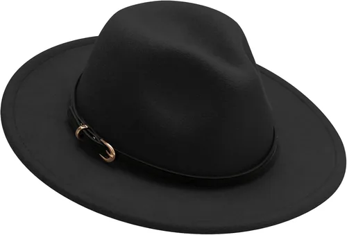 Vista 10 de Sombrero de fieltro clásico de ala ancha para niños y niñas, con lazo y hebilla de cinturón Todo blanco