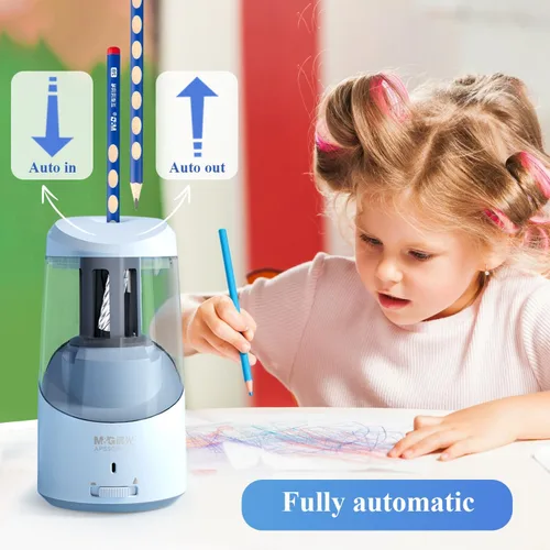 Vista 8 de M&G Sacapuntas eléctrico azul, sacapuntas automático portátil para lápices de colores, parada automática, súper afilado y rápido, funciona con USB