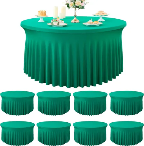 Vista 14 de Paquete de 6 manteles redondos de elastano azul bebé para mesa de 60 pulgadas, manteles elásticos de 120 pulgadas ajustables de 5 pies, manteles