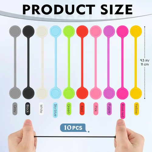 Vista 2 de 10 bridas magnéticas reutilizables, organizador de cables magnético de 4.3 pulgadas, lazos de silicona con imán fuerte para oficina, escuela, hogar