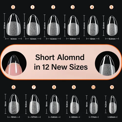 Vista 7 de Misssix Kit de puntas de uñas de gel corto de almendra, 504 piezas de uñas Kit de almendras cortas transparentes (504 piezas con 3 herramientas)
