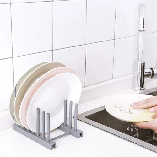 Vista 5 de LIZEALUCKY Soporte de plato de plástico para platos, tazón, taza, libro, tapa de olla, tabla de cortar, estante de secado, escurridor, soporte