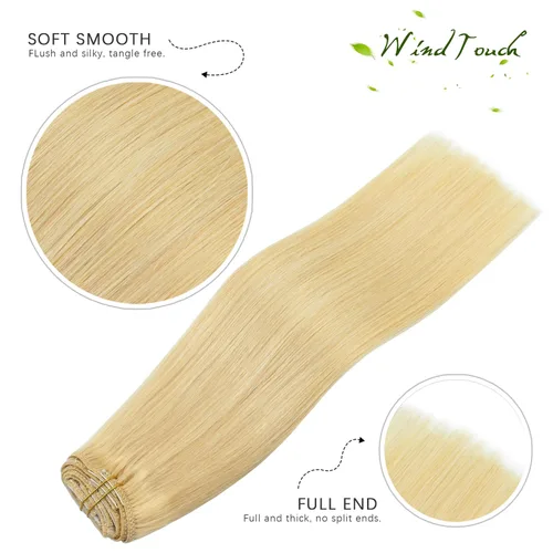 Vista 16 de WindTouch - Extensiones de cabello humano real con clip, color marrón claro a rubio con reflejos #6P613, 22 pulgadas, 4.33 onzas, 7 piezas #6p613