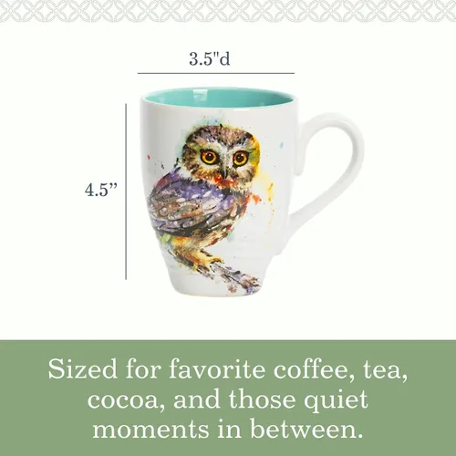 Vista 3 de DEMDACO Dean Crouser - Taza de cerámica con diseño de búho de acuarela en una rama – Taza temática de pájaro para pieza decorativa – Inspirada