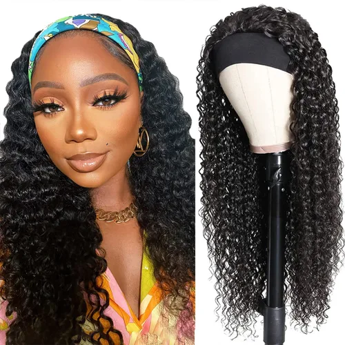 Vista 17 de Youngirl Peluca de cabello humano ondulado profundo con diadema de 12 pulgadas para mujeres negras, sin pegamento, sin encaje frontal, peluca