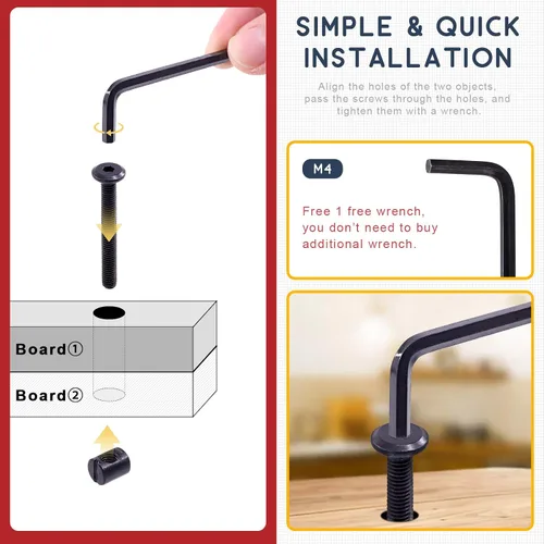 Vista 5 de Hilitchi M6 140 piezas de tornillos de cabeza hexagonal negra, tornillos, tuercas de barril, kit surtido de accesorios para cuna, cama de bebé