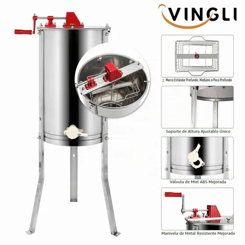 Vista 4 de VINGLI Extractor Manual de Miel de 2 Marcos, Separador, Tambor Giratorio de Panal de Acero Inoxidable de Grado Alimenticio, Manivela Manual