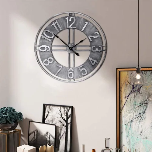 Vista 6 de Reloj de pared grande de 24 pulgadas, decorativo, de metal, retro, de gran tamaño, decoración para el hogar, granja, sala de estar