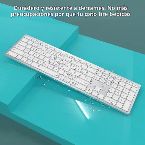 Vista 5 de Teclado con cable para Mac, teclado compatible con Apple, tamaño completo, 20 teclas de acceso directo multimedia, USB A/USB C, para Apple Mac