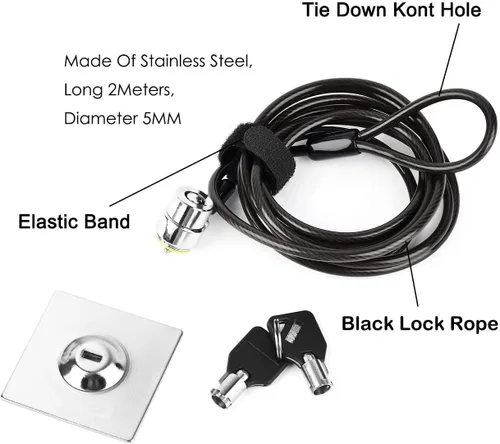 Vista 3 de Candado de Cable para Laptop, Cable de Seguridad de Hardware con Llaves, Cerradura de Combinación Antirrobo para Laptop y Monitor Compatible