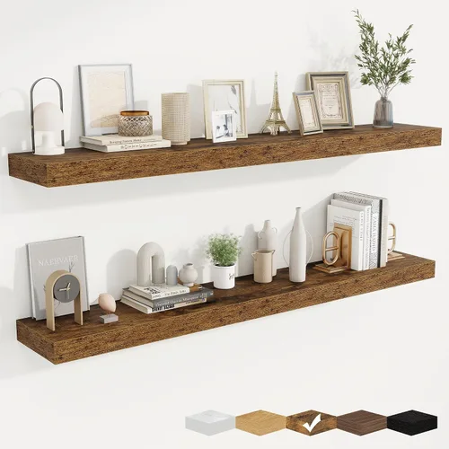 Vista 8 de fuqing Estantes flotantes para pared, estante flotante de madera montado en la pared con soportes invisibles para sala de estar, baño, dormitorio