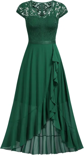 Vista 5 de Miusol - Vestido largo elegante para mujer, con volantes, encaje y cuello en V, ideal para damas de honor
