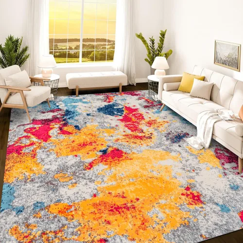 Vista 23 de Istana Alfombra larga antideslizante de 2.5 x 8 para el hogar, para pasillo y cocina, lavable, sedosa y suave al tacto, elegante, color azul y marfil