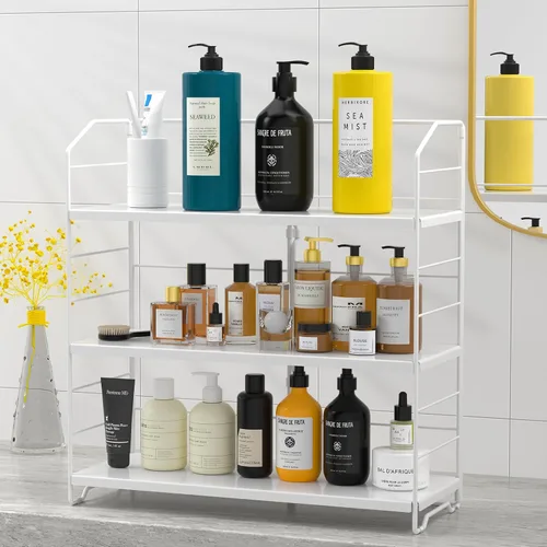 Vista 10 de BOIVSHI Organizador de encimera de baño, organizador de encimera de baño de 3 niveles, 8 niveles de altura ajustable, organizador de baño