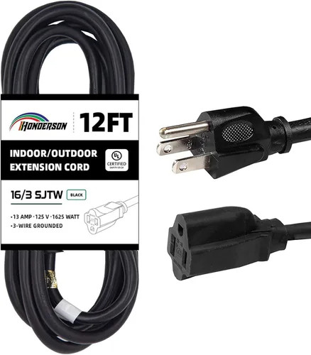 Vista 32 de Cable de Extensión HONDERSON, Certificación UL, Calibre 16, 1 Pie de Largo, Color Negro, 3 Puntas, Resistente, 16/3 SJTW, 13A, Cable de Energía