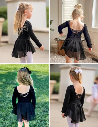 Vista 5 de Arshiner Vestido de ballet clásico de manga larga para niñas Negro