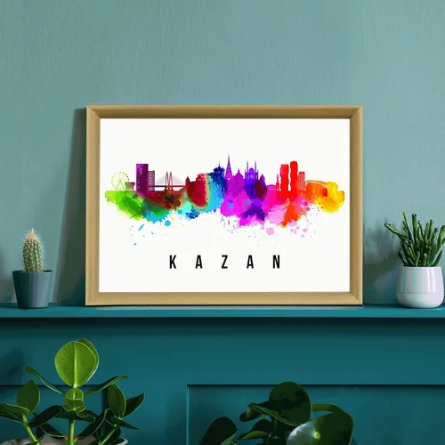 Vista 3 de Póster de Kazan Skyline Rusia, pintura de paisaje urbano de Kazan, póster de Rusia, paisaje urbano de Kazán y estampado de monumentos, arte de pared
