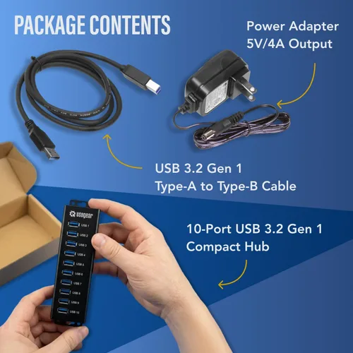 Vista 8 de USBGear Concentrador USB de 10 puertos 3.2 Gen 1 – Concentrador de datos supervelocidad montable con puertos USB para laptop, PC, escritorio y más