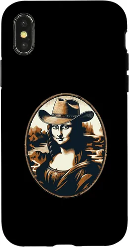 Vista 4 de Funda divertida para iPhone 15 Mona Lisa Cowgirl - Sombrero de vaquero Mona Lisa