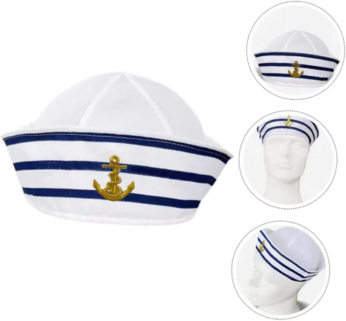 Vista 5 de Sombrero de capitán para hombres y mujeres y sombrero de marinero a rayas, accesorio de cosplay para fiestas en barcos, escenarios y eventos