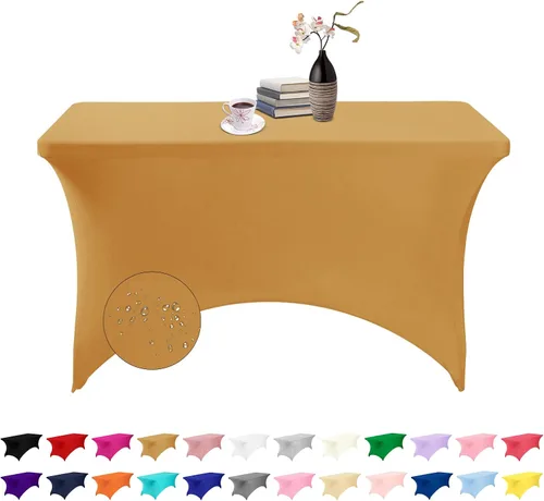 Vista 85 de Paquete de 2 fundas de mesa de elastano impermeables para mesas rectangulares, 6 pies, negras, elásticas, resistentes a manchas, para todas