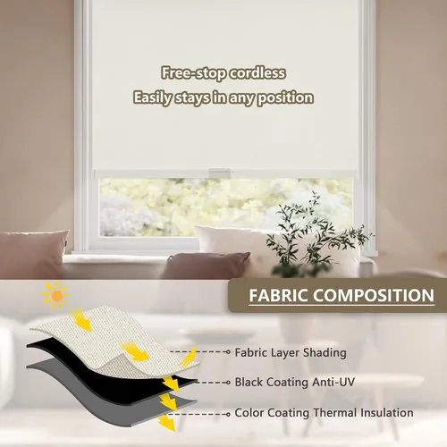 Vista 5 de SUNOFF Persianas Enrollables Opacas Inalámbricas para Ventanas de Parada Libre, Bajar Oscurecimiento de Habitación con Cenefa, Persianas de Tela