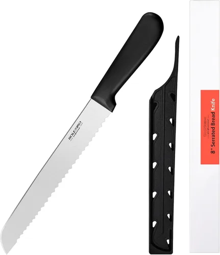 Vista 9 de Cuchillo dentado de 10 pulgadas para pan casero, cuchillo de acero inoxidable con borde ondulado ancho, cuchillo de cocina multiusos, cortador