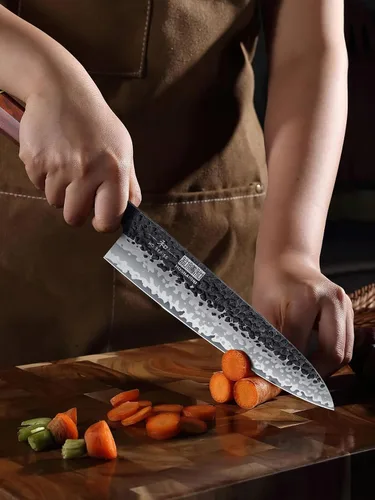 Vista 6 de HOSHANHO Juego de 5 cuchillos de cocina japoneses de acero de alto carbono, juego de cuchillos de chef profesionales ultra afilados con mango