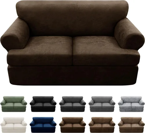 Vista 21 de Fundas para Sillón de 2 Piezas con Cojín en T, Fundas de Aspecto de Cuero para Sofá, Fundas para Sillas, Protector de Muebles Elástico, Funda