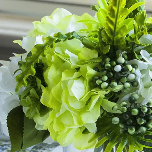Vista 5 de ENOVA FLORAL Flores de hortensias de seda con jarrón, arreglos florales de hortensias artificiales en jarrón, flores falsas de hortensias con jarrón