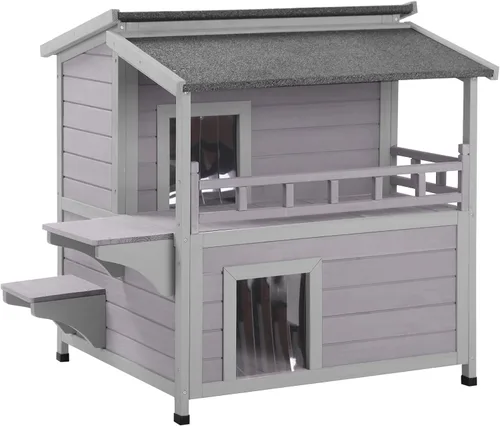 Vista 8 de Casa climatizada para gatos al aire libre, refugio aislado resistente a la intemperie de 2 pisos para invierno, almohadilla lavable desmontable