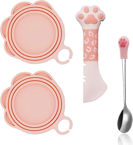 Vista 11 de SJANE Cucharas y tapas de latas de comida para gatos 4 piezas Abridor colorido multifunción con forma de pata Fundas universales de silicona