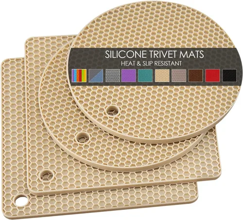 Vista 29 de Salvamanteles para platos calientes, paquete de 4 almohadillas calientes de silicona para cocina, tapete de silicona antideslizante resistente al