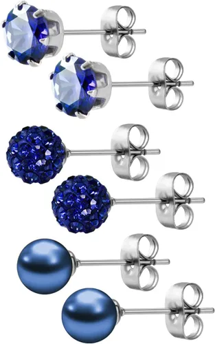 Vista 59 de JewelrieShop - Juego de aretes de tuerca de acero inoxidable con circonitas cúbicas y perlas de imitación, 3 pares de 0.236 in