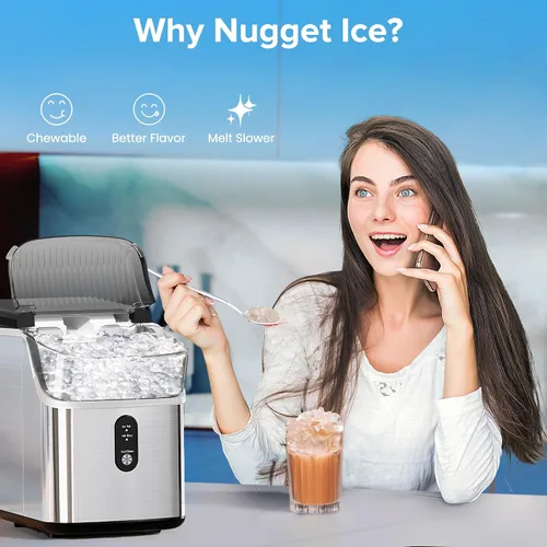 Vista 2 de Electactic Máquina de hielo de pepitas para encimera Pro - 34 libras/24 horas, máquina de hielo de pellets autolimpiante con hielo masticable suave