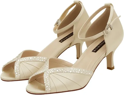 Vista 5 de ERIJUNOR Zapatos de baile de satén plisado con correa de tobillo y tacón bajo para mujer