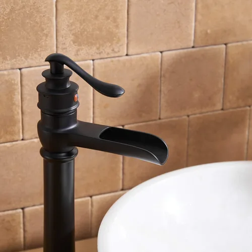 Vista 8 de BWE Grifo de lavabo de recipiente cascada solo agujero negro grifo de Mate negro