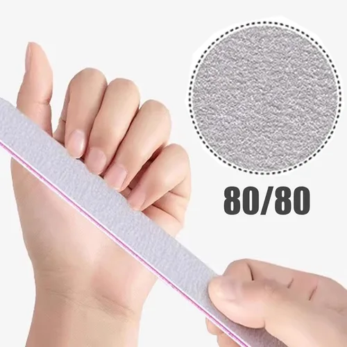 Vista 2 de 21 limas de uñas de grano 80/80, tableros de esmeril de doble cara grises, limas de uñas profesionales para uñas naturales y acrílicas