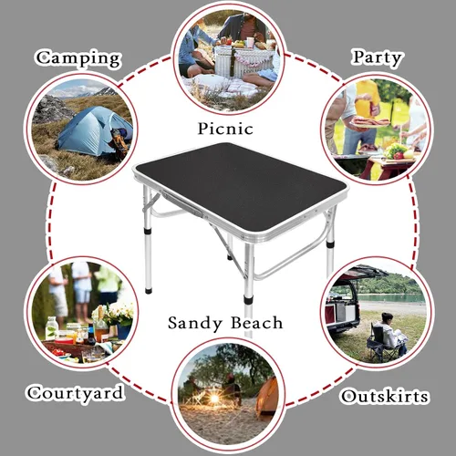 Vista 7 de Camp Field Mesa pequeña plegable de aluminio, altura ajustable, mesa de campamento portátil ligera para picnic, playa, al aire libre e