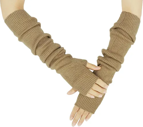 Vista 48 de Guantes cálidos de cachemira de brazo largo para mujer, guantes de invierno acogedores sin dedos, calentadores de brazos suaves, gran regalo